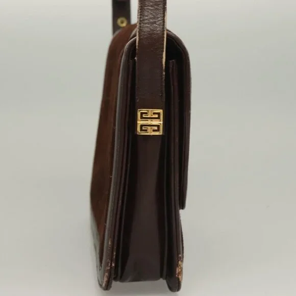 Authentic GIVENCHY Shoulder Bag Suede Brown Gold - Picture 11 of 16